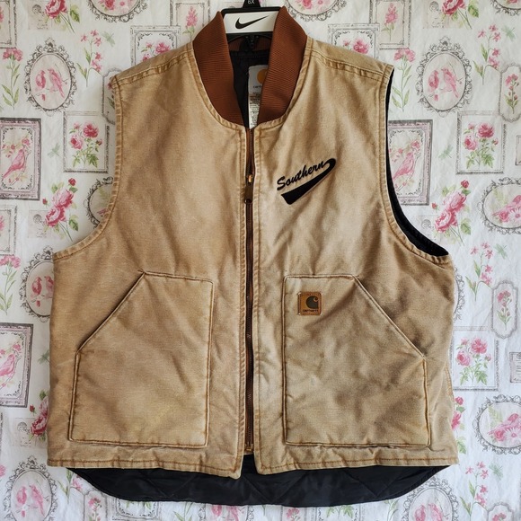 Vintage Carhartt Quilt Lined Duck Canvas Work Vest Brown V02 BRN Men's Large - Picture 1 of 11